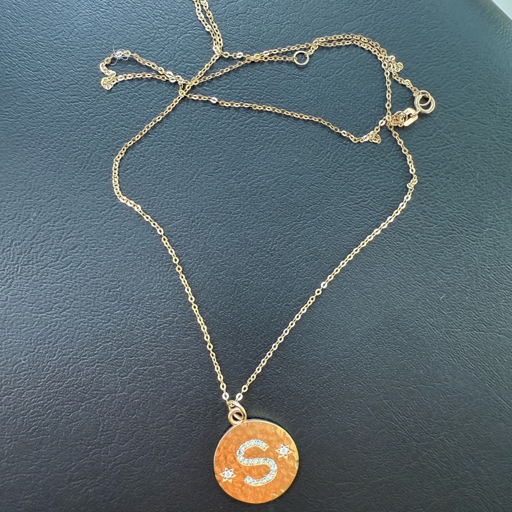Gold, Diamond, Aquamarine Initial Pendant Necklace - Picture 3 of 5